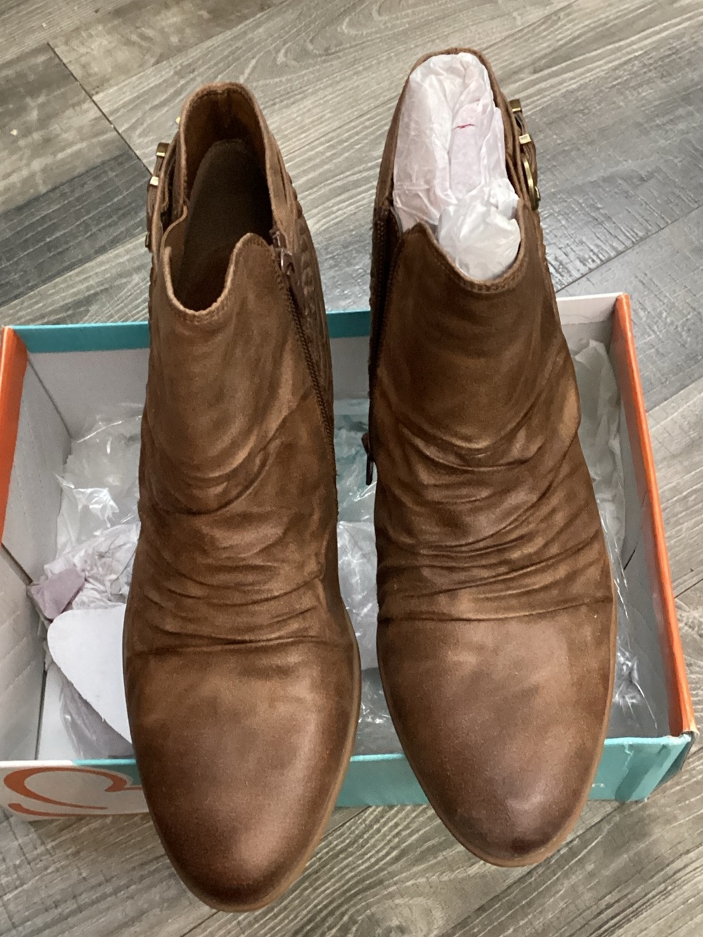 BareTraps Brown Ruched Faux Leather Ankle Booties